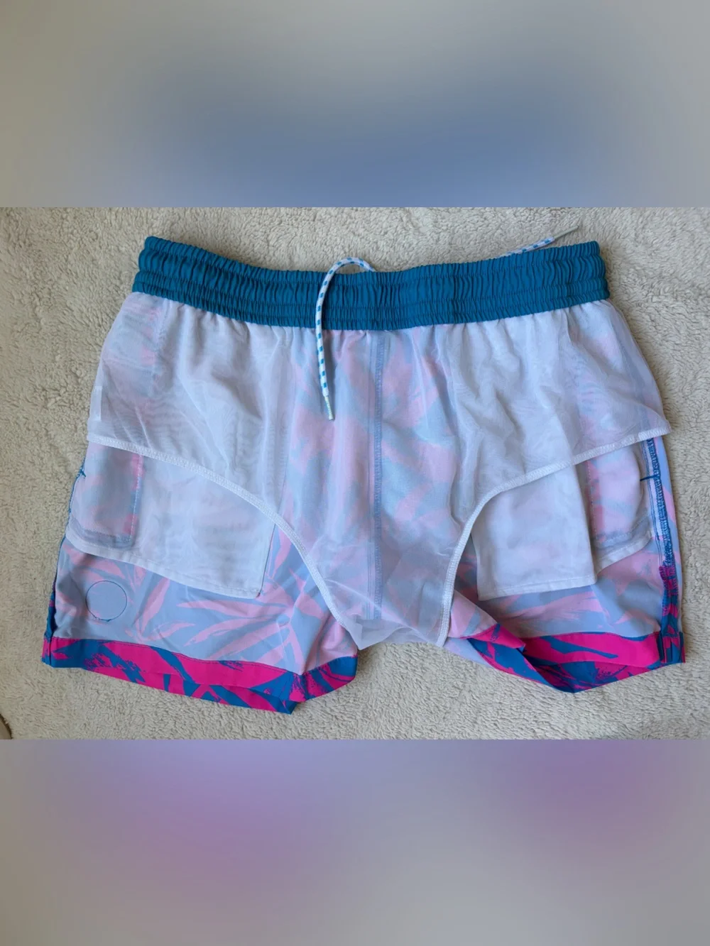 Chubbies Men's The Palm Springers Lined Pink & Blue 4” Swim Shorts Large